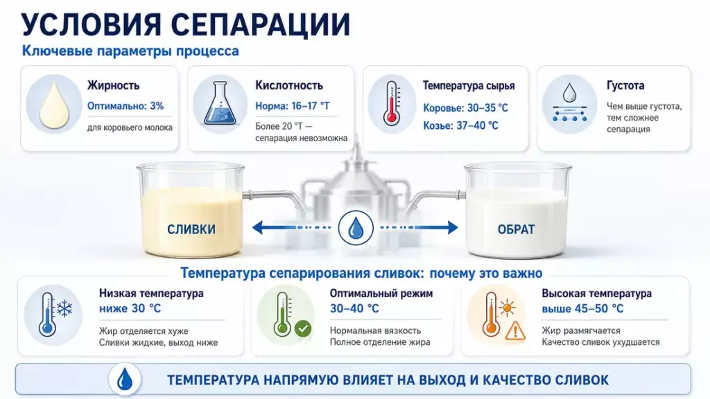 Условия сепарации сливок